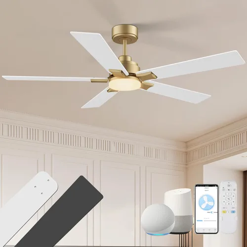 Miniatura 11 de Ventilador de techo inteligente de perfil bajo de 42 pulgadas con luces y control remoto, motor DC silencioso, control de voz WiFi a través de Oro