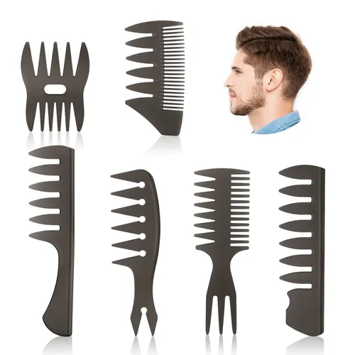 URAQT Juego de 6 peines de pelo de dientes anchos, peinado profesional y peine de pompadour con púas húmedas, peine antiestático para hombres y 6