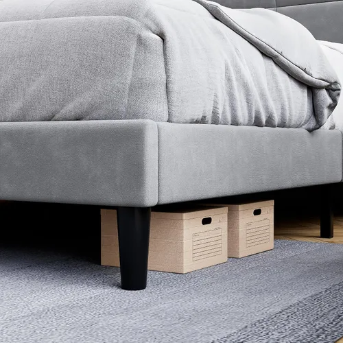 Miniatura 5 de Base de cama tamaño matrimonial, base de cama con cabecera cuadrada de terciopelo, soporte de listones de madera, antideslizante y sin ruido,
