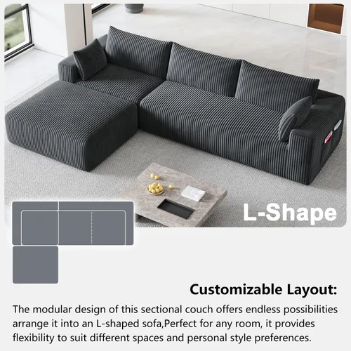 Miniatura 8 de 108" Cloud Couch Modular Sectional Sofa for Living Room, L Shaped Boneless Couch with Deep Seat Chaise, No Assembly Required Foam Sleeper Sofa for