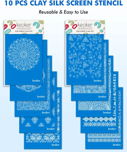 Miniatura 2 de Keoker Plantillas de pantalla de seda azteca para arcilla polimérica, 10 piezas de pantalla de seda azteca y bohemia para arcilla polimérica