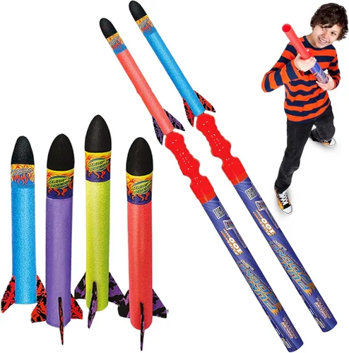 Miniatura 10 de Geospace Juego de cohetes de bomba de mano de tamaño mediano, lanzador individual de 30 pulgadas de largo y cohetes para juego seguro en exteriores