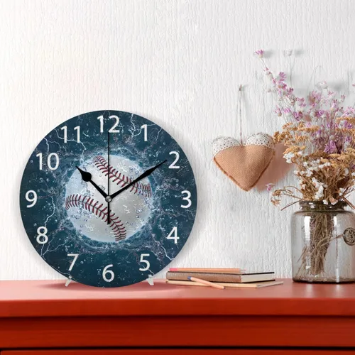 Miniatura 2 de senya Reloj de pared redondo de béisbol, silencioso, sin tictac, pintura al óleo, decorativo, para el hogar, oficina, escuela, arte