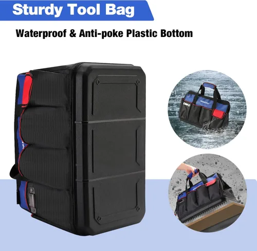 Miniatura 4 de WORKPRO Bolsa de herramientas, bolsa de herramientas de 18 pulgadas con base moldeada impermeable, bolsa organizadora de herramientas de tapa
