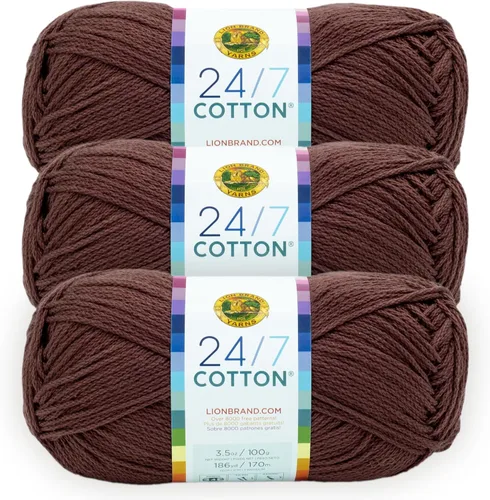 Miniatura 56 de Lion Brand Yarn, Hilo ligero mercerizado de algodón 24/7 para tejer, ganchillo y manualidades, Almirante, 1 paquete, 185 yardas de fibra natural