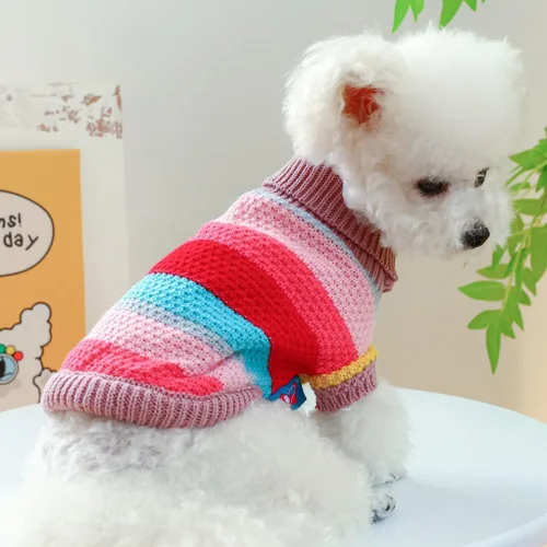 Miniatura 4 de Suéter Arcoíris para Cachorro de Perro Pequeño Pullover Sudadera de Punto Cable Ropa de Punto para Gato Ropa Cálida para Mascotas para Gatito