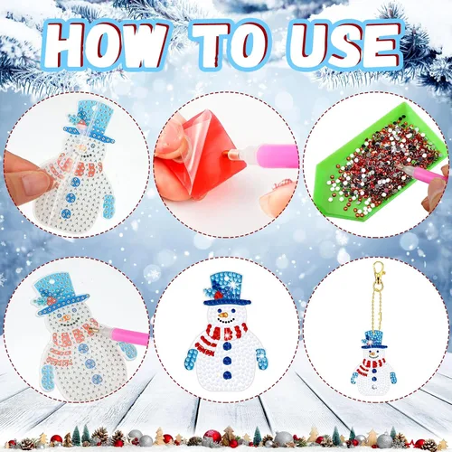 Miniatura 4 de BBTO 15 piezas de llavero de pintura de diamante de Navidad adornos de arte de diamantes de invierno muñeco de nieve, guantes de invierno