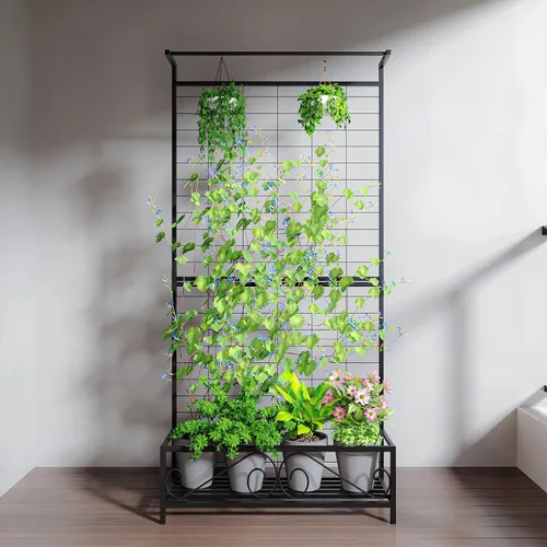 Miniatura 7 de Zhongma Macetero de metal con enrejado elevado con enrejado para plantas trepadoras de vid y flores (12.8 x 35.43 x 74 pulgadas), pantalla