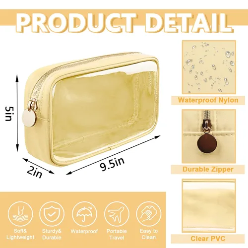 Miniatura 2 de UIXIZQ Bolsa de maquillaje pequeña transparente con cremallera, bolsa de viaje para cosméticos de nailon y PVC estilo preppy aprobada por la TSA