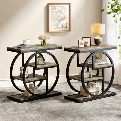 Miniatura 11 de Tribesigns Mesa auxiliar para sala de estar, mesa lateral estrecha de 4 niveles con estantes de almacenamiento, mesa de noche industrial
