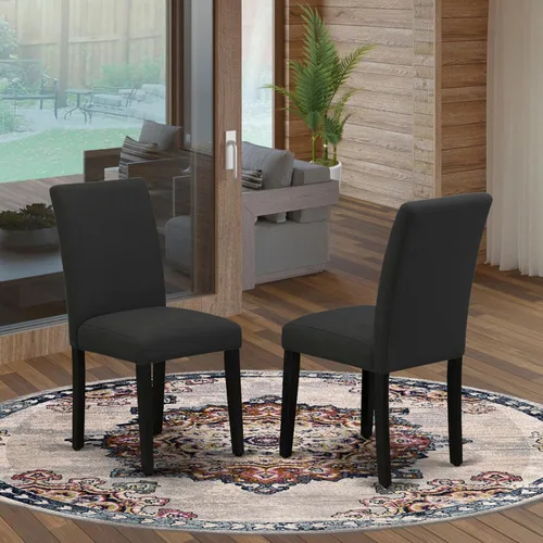 Miniatura 2 de East West Furniture ABP6T24 Abbott Parson - Sillas de comedor tapizadas de tela de lino de color negro, juego de 2, color negro cepillado