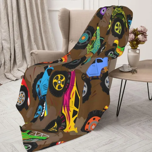 Miniatura 5 de Manta Decorativa de Camiones y Autos de Monstruos de Caricatura Geniales, Ropa de Cama Suave, Manta Cálida y Acogedora de Franela de Vellón