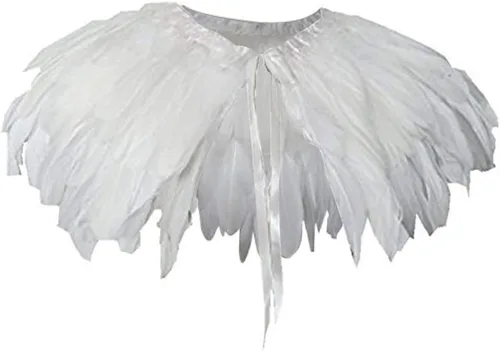 Miniatura 8 de L'VOW Estola de capa de plumas de moda negro blanco beige chal iridiscente
