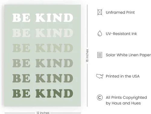 Miniatura 2 de Haus and Hues - Decoración de pared con frases positivas. Póster con frase Be Kind, frase de amabilidad proclamando Be Kind, decoración de arte