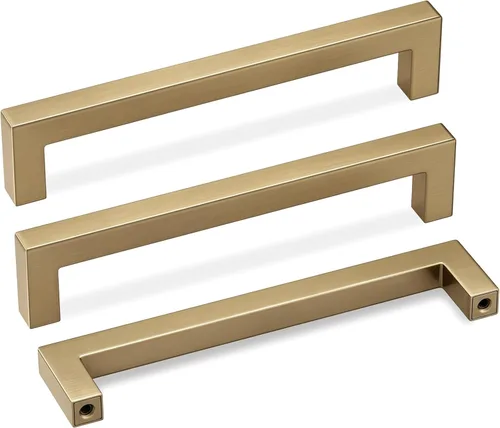 Miniatura 21 de Goldenwarm Paquete de 10 manijas cuadradas de bronce champán de 3 pulgadas (2.992 in) para armarios de cocina, armarios, aparadores y accesorios