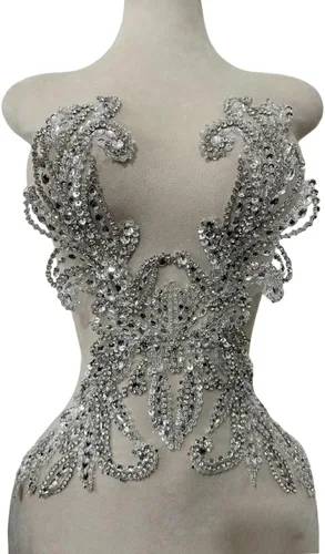 Miniatura 2 de Accesorios de apliques de encaje de diamantes de imitación hechos a mano puros cuentas de costura a mano piedras parches para vestido de novia