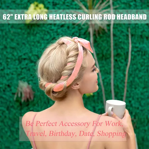 Miniatura 6 de Rizadores de pelo de terciopelo sin calor para dormir con diadema sin calor para cabello largo durante la noche sin rizos de calor para mujeres, Rosa