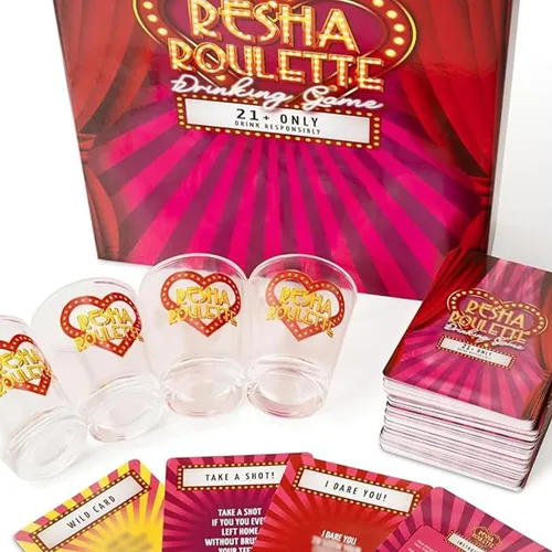 Miniatura 7 de Caresha Please Resha Roulette Card, Un Juego de Cartas para Beber para Fiestas y Más, Incluye 120 Cartas y 4 Vasos de Chupito, Juego de Beber