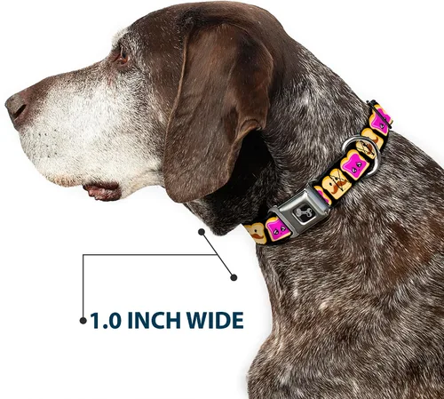 Miniatura 6 de Buckle-Down Collar de perro con hebilla de cinturón de seguridad, mantequilla de maní con bigote y gelatina, 1 pulgada de ancho, se adapta a cuello