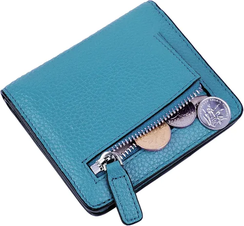 Miniatura 6 de BIG SALE-AINIMOER billetera de bolsillo pequeña con cremallera, plegable, compacta de cuero con bloqueo por identificación por radiofrecuencia