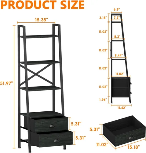 Miniatura 3 de Furologee - Estantería de escalera de 4 niveles, estantería pequeña con 2 cajones, organizador de estante de almacenamiento vertical, estanterías