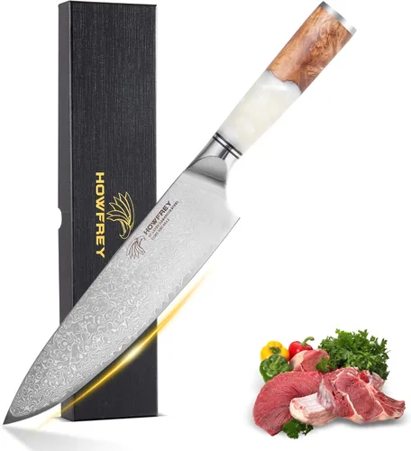 Miniatura 10 de Cuchillo de chef de Damasco, cuchillos de cocina japoneses de 8 pulgadas con 67 capas, acero inoxidable de alto carbono afilado con mangos Negro