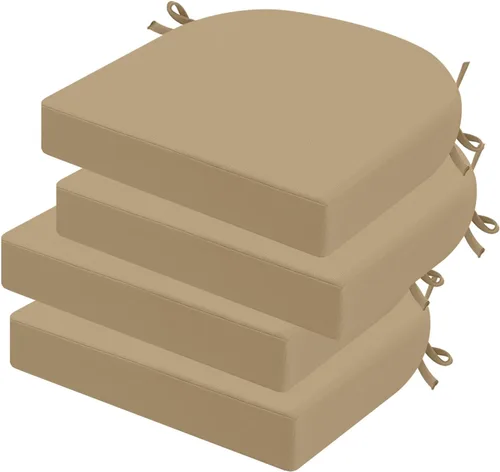 Miniatura 35 de idee-home Juego de 2 cojines de silla al aire libre, cojines de silla de patio de 19" x 19" x 3" gruesos impermeables con lazos para muebles