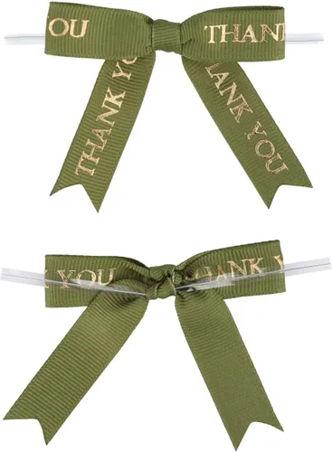 Miniatura 3 de Meseey 30 lazos de cinta con estampado dorado de agradecimiento de 2.5 pulgadas, lazos pequeños para envolver regalos Verde musgo