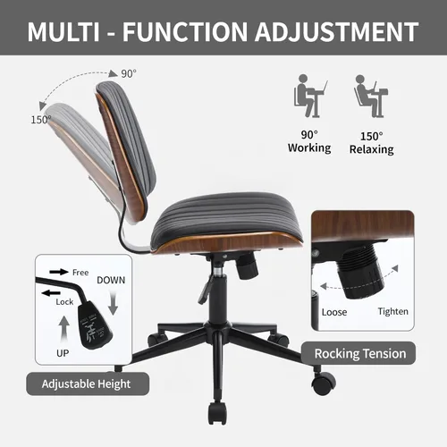 Miniatura 4 de VipDesk Silla pequeña de oficina en casa, silla de escritorio sin brazos con respaldo medio con giro de 360° y ruedas, silla de computadora moderna