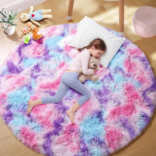 Miniatura 11 de PAGISOFE Alfombra Roja Redonda de 4 Pies, Alfombras de Área para Dormitorio, Alfombra Circular para Habitación de Niñas, Alfombras Esponjosas, Rojo