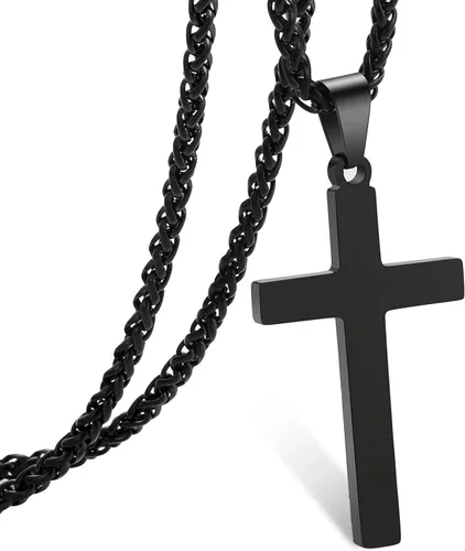 RS Collar de cruz para hombres y mujeres, de 16 a 24 pulgadas, cadena de colgante de cruz de acero inoxidable, regalo religioso