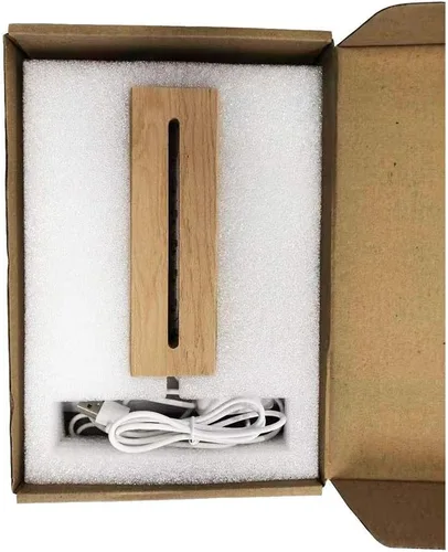 Miniatura 6 de QOMOLANGMA Base de exhibición de luces LED en blanco para grabar, base de lámpara LED de madera, interruptor de cable USB, luz nocturna moderna