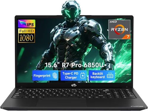 NIMO Portátil para juegos ligeros de 15.6", 8 núcleos AMD Ryzen 7 Pro 6850U 32GB RAM 1TB SSD (Beat i7-1360P hasta 4.7GHz) Radeon 680M 100W Tipo-C
