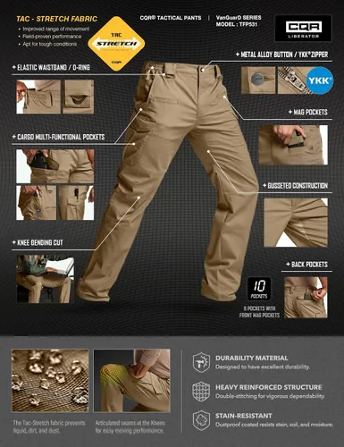 Miniatura 162 de CQR – Pantalones tácticos elásticos tipo cargo para hombre, resistentes al agua, de tela ripstop (antidesgarros), ligeros, ideales para uso diario