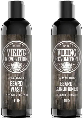 Best Deal Juego de acondicionador para barba con aceite de argán y jojoba, suaviza y fortalece: menta natural y aroma a eucalipto, champú para barba
