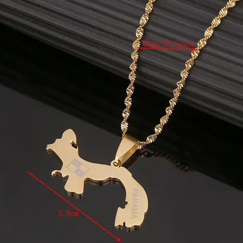 Miniatura 2 de Collares con colgante de mapa de Panamá de acero inoxidable, regalos de joyería de mapas panameños