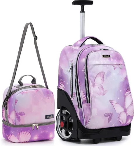 Miniatura 79 de NEW TILAMI Mochila con ruedas de 19 pulgadas con bolsa de almuerzo para niñas y niños, mochila para laptop con ruedas, bolsa de mano duradera