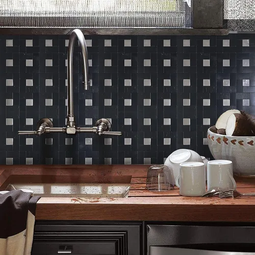 Miniatura 3 de Azulejo de 5 hojas para salpicaduras de despegar y pegar, adhesivo de metal autoadhesivo, azulejos de mosaico de aluminio cepillado para cocina