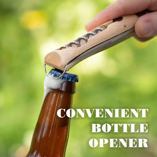Miniatura 4 de Opinel Sacacorchos de acero inoxidable No. 10, cuchillo plegable para vino y queso, sacacorchos integrado + abridor de botellas, mango de madera