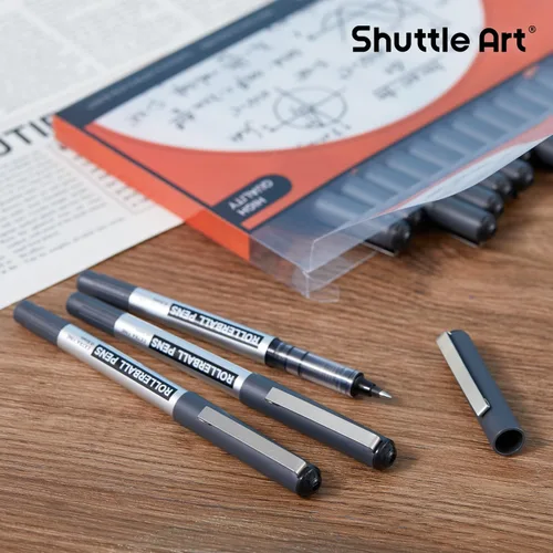 Miniatura 7 de Paquete de 25 bolígrafos Shuttle Art de punta fina, color negro, con tinta líquida de 0.5mm, para escritura, diario, toma de notas, escuela y oficina