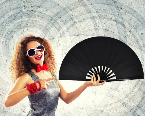 Miniatura 2 de Ventilador de mano plegable grande para rave para baile de línea, grandes ventiladores plegables para festivales de baile, baile, actuación