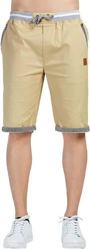 Miniatura 4 de JustSun Pantalones cortos casuales de algodón para hombre, ajuste clásico, con cintura elástica y bolsillos