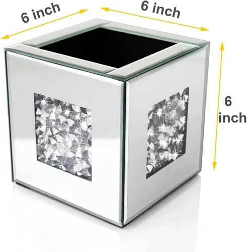 Miniatura 6 de Jarrón Espejado de Diamante Triturado 6x6x6 pulgadas de Cristal Plateado, Jarrón Decorativo Impresionante de Vidrio para Flores, Lujoso