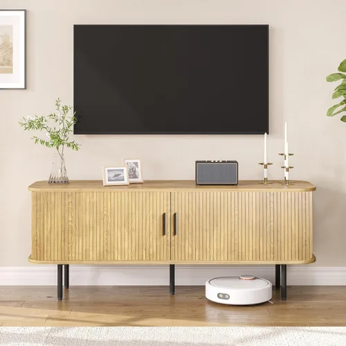 Miniatura 14 de Soporte de TV moderno acanalado de 47" para televisores de hasta 60 pulgadas, centro de entretenimiento para juegos con puertas correderas
