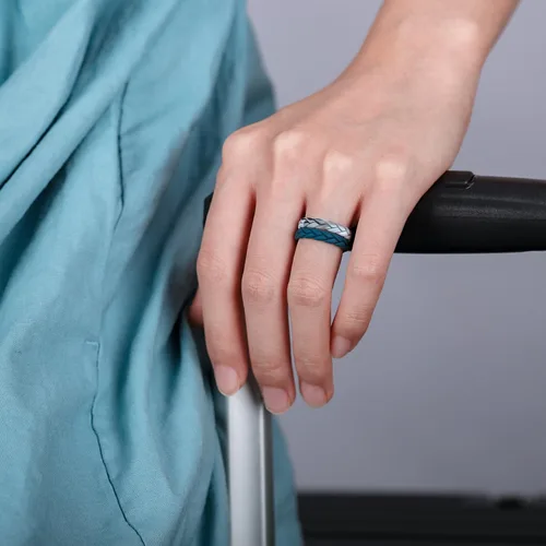 Miniatura 57 de Egnaro Anillos de boda de silicona para ella, conjuntos de novia de goma para mujer, bandas finas, diseño trenzado de hojas apilables con ranuras