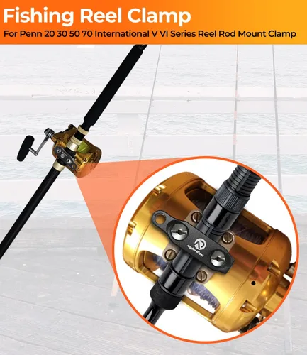 Miniatura 2 de Carrete de pesca Abrazadera de caña de pescar Carretes de pesca Piezas para Penn 20 30 50 70 International V VI Series Reel Rod Clamp Mount Aleación