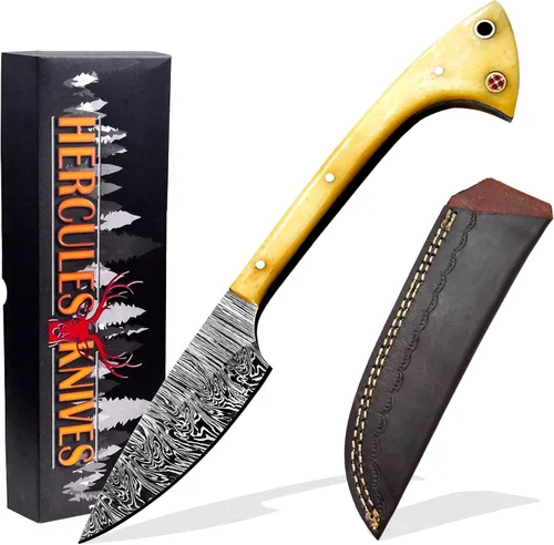Miniatura 9 de Hercules - Cuchillo de caza de Damasco forjado a mano personalizado con funda de cuero, hoja fija, camping, bushcraft, supervivencia, cuchillo al