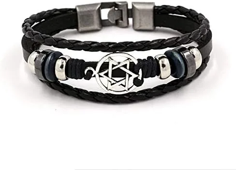 Miniatura 2 de Pulsera de piel trenzada para mujer, diseño de estrella de David, color negro