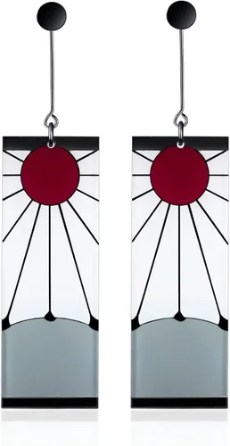 Aretes de plata de ley 925 Tanjiro de anime Demon Slayer Cosplay Tanjiro aretes negros con clip de oreja Kimetsu No Yaiba Hanafuda Halloween para