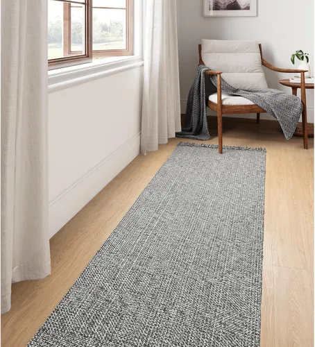 Miniatura 26 de Collive - Tapete de pasillo de cocina, 2 x 4.3 pies, tejido a mano, reversible, lavable, de algodón, color blanco/beige, para baño, pasillo